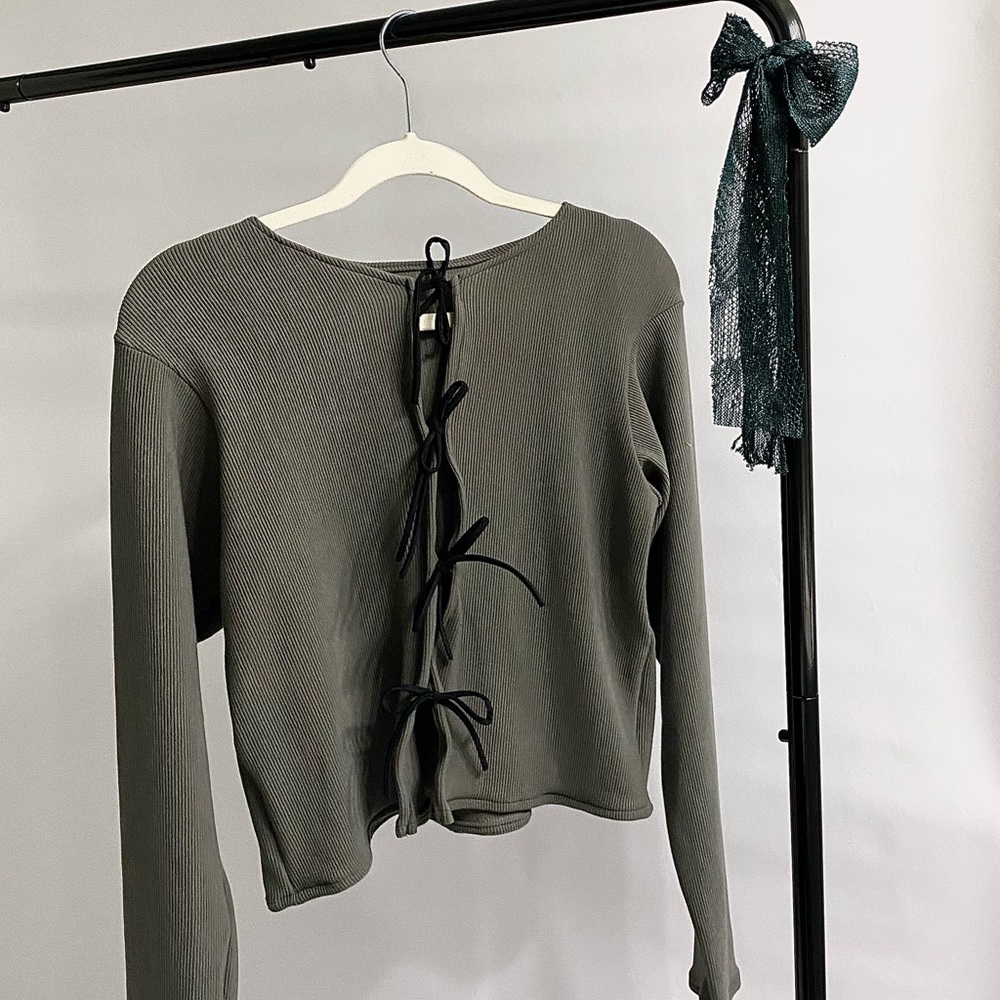 Grey Lace-Up Women's Top